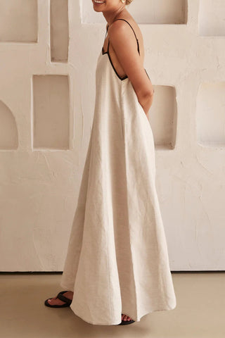 Sonicelife-Contrast Loose Strappy Midi Dress