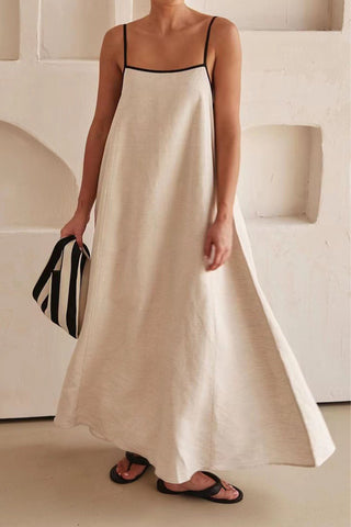 Sonicelife-Contrast Loose Strappy Midi Dress