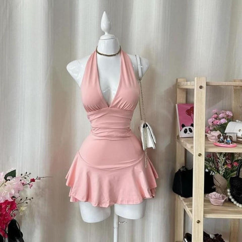Sonicelife Coquettish Halter Neck Flutter Mini Dress
