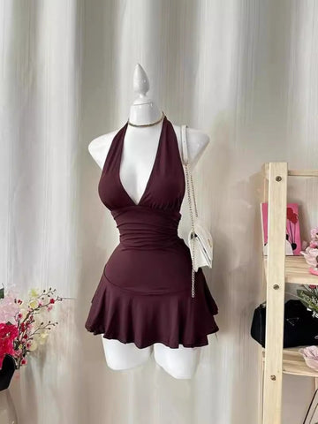 Sonicelife Coquettish Halter Neck Flutter Mini Dress