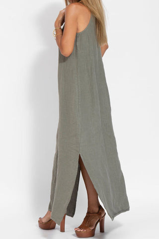 Sonicelife Cotton Linen Slit Cami Dress