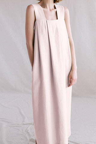 Sonicelife Cotton Linen Solid Tank Dress