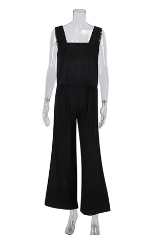 Sonicelife Cotton Square Neck Tank Pants Suits