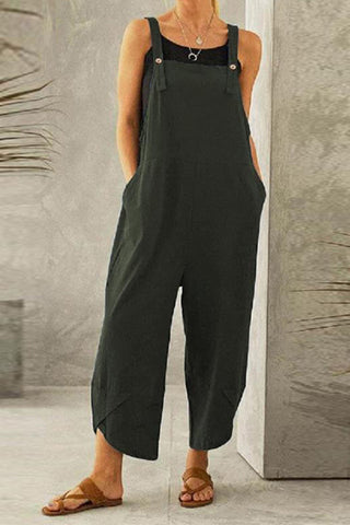 Sonicelife-Cotton Solid Color Strappy Jumpsuit