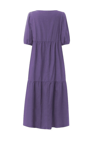 Sonicelife-Crew Neck Cotton Tiered Dress