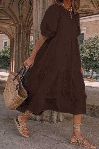 Sonicelife-Crew Neck Cotton Tiered Dress