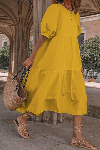 Sonicelife-Crew Neck Cotton Tiered Dress