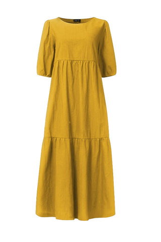 Sonicelife-Crew Neck Cotton Tiered Dress