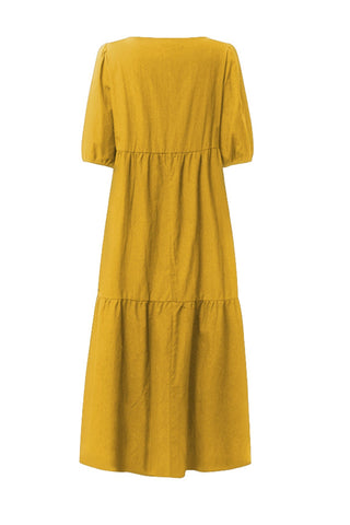 Sonicelife-Crew Neck Cotton Tiered Dress