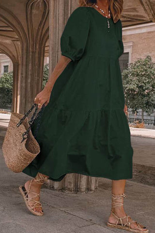 Sonicelife-Crew Neck Cotton Tiered Dress