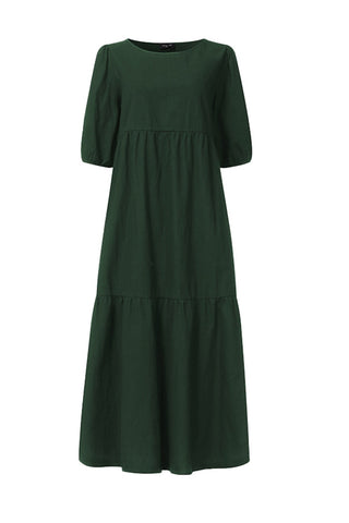 Sonicelife-Crew Neck Cotton Tiered Dress