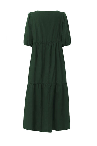 Sonicelife-Crew Neck Cotton Tiered Dress