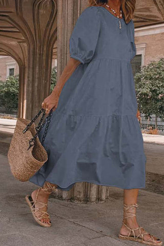 Sonicelife-Crew Neck Cotton Tiered Dress