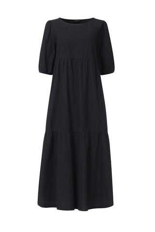 Sonicelife-Crew Neck Cotton Tiered Dress