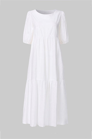 Sonicelife-Crew Neck Cotton Tiered Dress