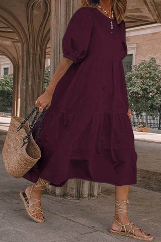 Sonicelife-Crew Neck Cotton Tiered Dress