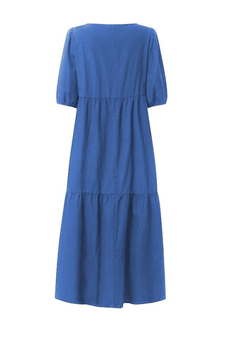 Sonicelife-Crew Neck Cotton Tiered Dress