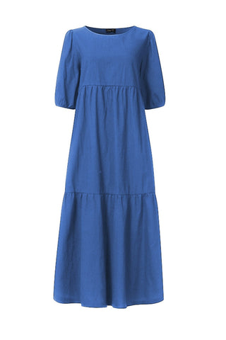 Sonicelife-Crew Neck Cotton Tiered Dress