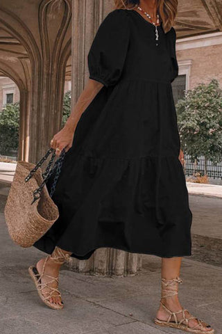 Sonicelife-Crew Neck Cotton Tiered Dress