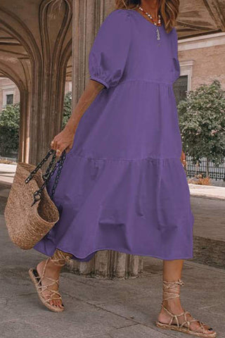 Sonicelife-Crew Neck Cotton Tiered Dress