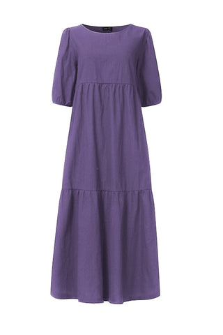 Sonicelife-Crew Neck Cotton Tiered Dress