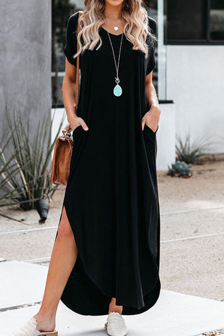 Sonicelife Crew Neck Ruched Slit Dress