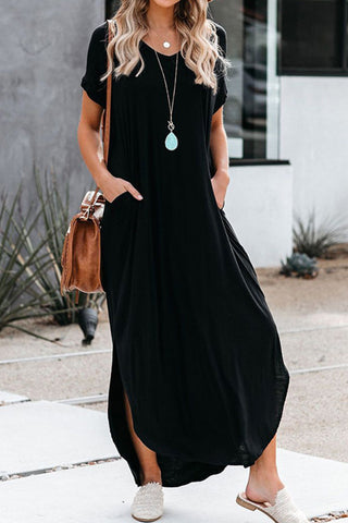 Sonicelife Crew Neck Ruched Slit Dress