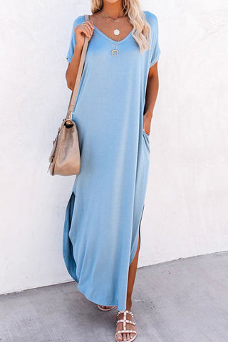 Sonicelife Crew Neck Ruched Slit Dress