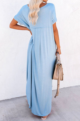 Sonicelife Crew Neck Ruched Slit Dress