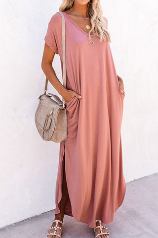 Sonicelife Crew Neck Ruched Slit Dress