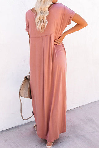 Sonicelife Crew Neck Ruched Slit Dress