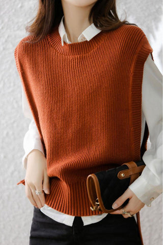 Sonicelife-Crew Neck Solid Color Wool Sweater Vest