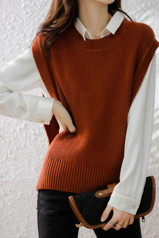 Sonicelife-Crew Neck Solid Color Wool Sweater Vest