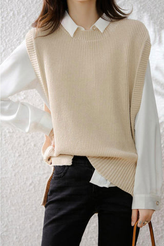 Sonicelife-Crew Neck Solid Color Wool Sweater Vest