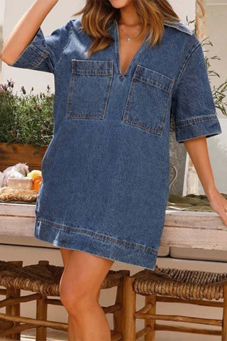 Sonicelife hoco dresses Denim Lapel V Neck Mini Dress