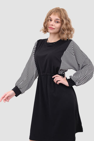 Sonicelife Drawstring Waist Long Sleeve Dress