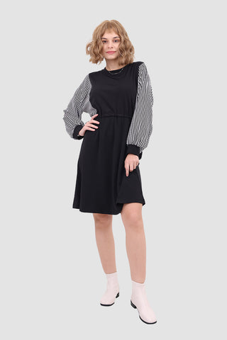 Sonicelife Drawstring Waist Long Sleeve Dress