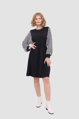 Sonicelife Drawstring Waist Long Sleeve Dress