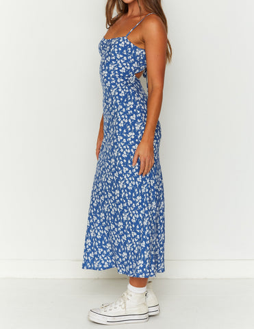 Sonicelife-Delphine Blue Floral Midi Dress