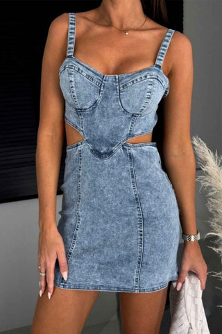 Sonicelife hoco dresses Denim Cutout Bodycon Cami Dress