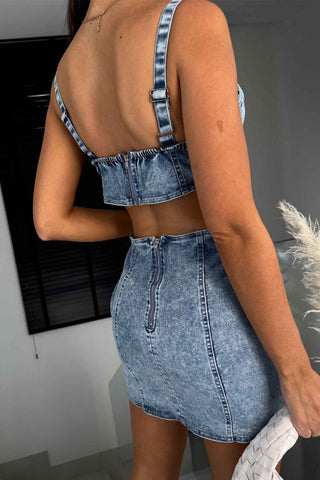 Sonicelife hoco dresses Denim Cutout Bodycon Cami Dress