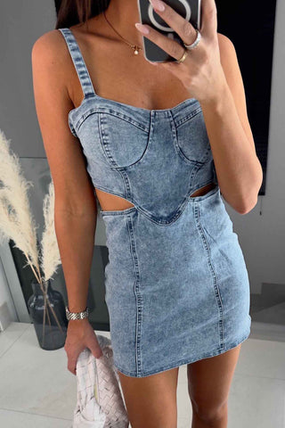 Sonicelife hoco dresses Denim Cutout Bodycon Cami Dress