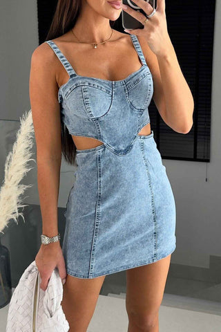 Sonicelife hoco dresses Denim Cutout Bodycon Cami Dress