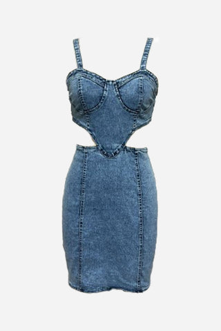 Sonicelife hoco dresses Denim Cutout Bodycon Cami Dress