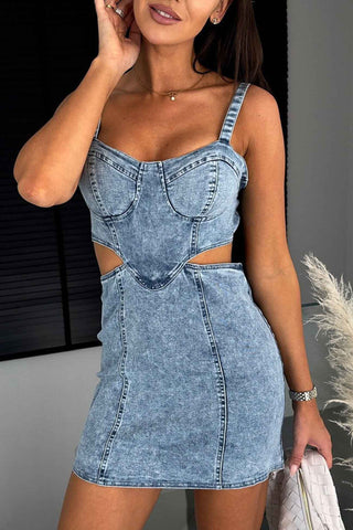 Sonicelife hoco dresses Denim Cutout Bodycon Cami Dress