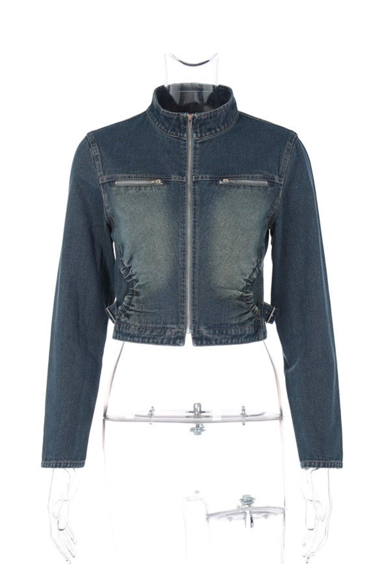 Sonicelife-Distressed Denim Jacket Skirt Suits