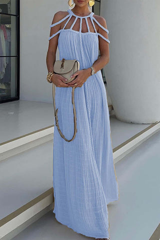 Sonicelife-Draped Woven Halterneck Backless Maxi Dress