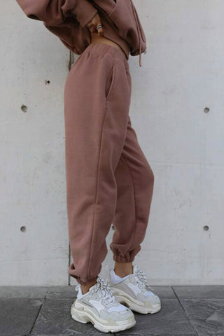 Sonicelife-Drawstring Hoodie Crop Top & Jogger Pants