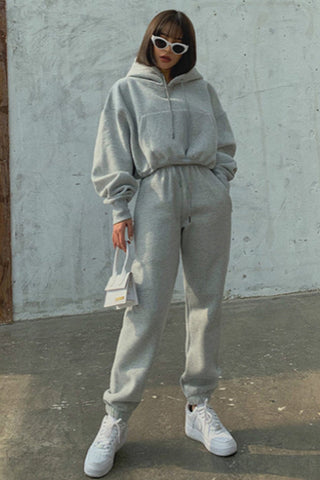 Sonicelife-Drawstring Hoodie Crop Top & Jogger Pants