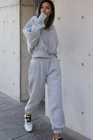 Sonicelife-Drawstring Hoodie Crop Top & Jogger Pants